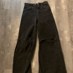 Free People black denim wide leg